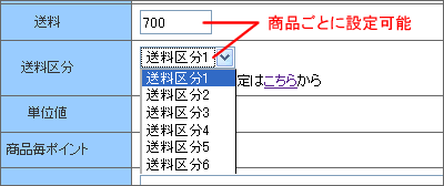 ▼商品情報の送料・送料区分設定項目