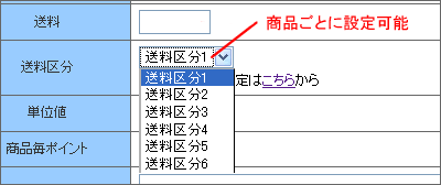 ▼商品情報の送料・送料区分設定項目